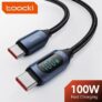 כבל טעינה Type C סופר מהיר 100W מבית Toocki עם צג דיגיטלי